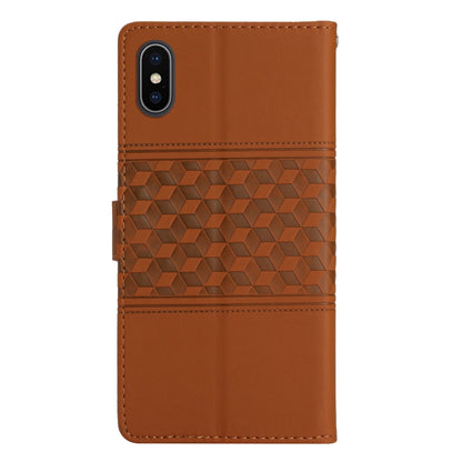 جراب هاتف جلدي منقوش بالماس مع حبل، لهاتف iPhone XS Max