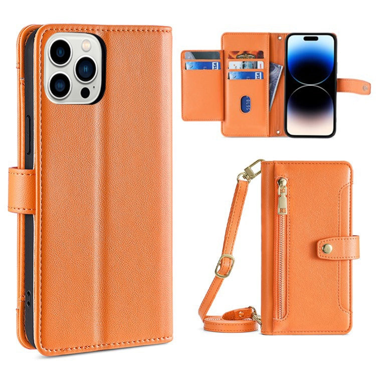 Sheep Texture Cross-body Zipper Wallet Leather Phone Case, For iPhone 14, For iPhone 14 Plus, For iPhone 14 Pro, For iPhone 14 Pro Max, For iPhone 13 mini, For iPhone 13, For iPhone 13 Pro, For iPhone 13 Pro Max