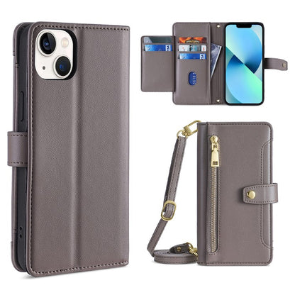 Sheep Texture Cross-body Zipper Wallet Leather Phone Case, For iPhone 14, For iPhone 14 Plus, For iPhone 14 Pro, For iPhone 14 Pro Max, For iPhone 13 mini, For iPhone 13, For iPhone 13 Pro, For iPhone 13 Pro Max