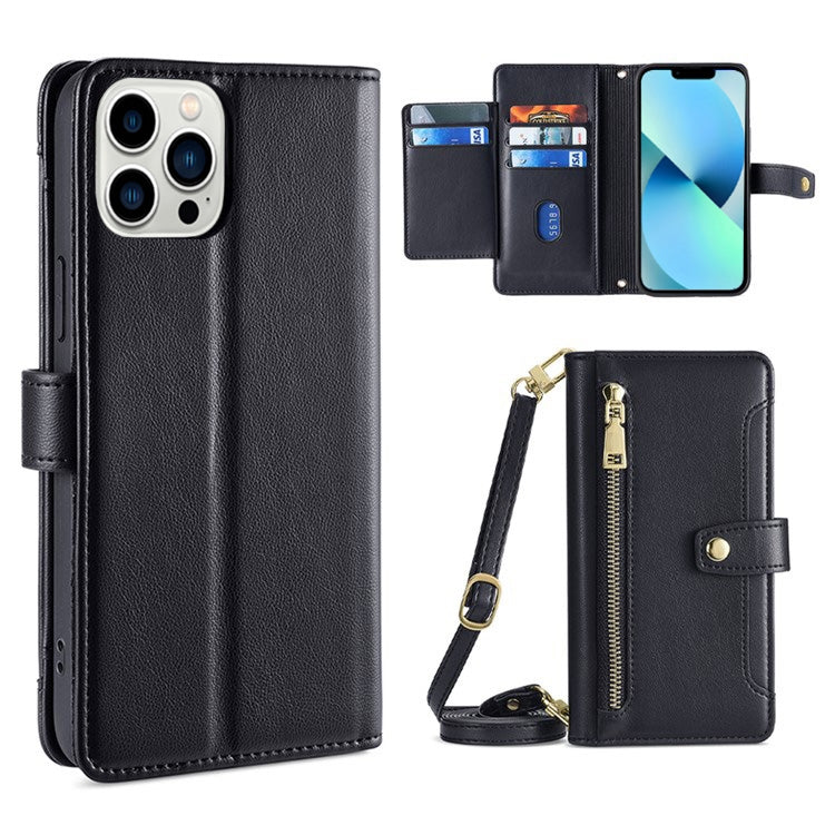 Sheep Texture Cross-body Zipper Wallet Leather Phone Case, For iPhone 14, For iPhone 14 Plus, For iPhone 14 Pro, For iPhone 14 Pro Max, For iPhone 13 mini, For iPhone 13, For iPhone 13 Pro, For iPhone 13 Pro Max