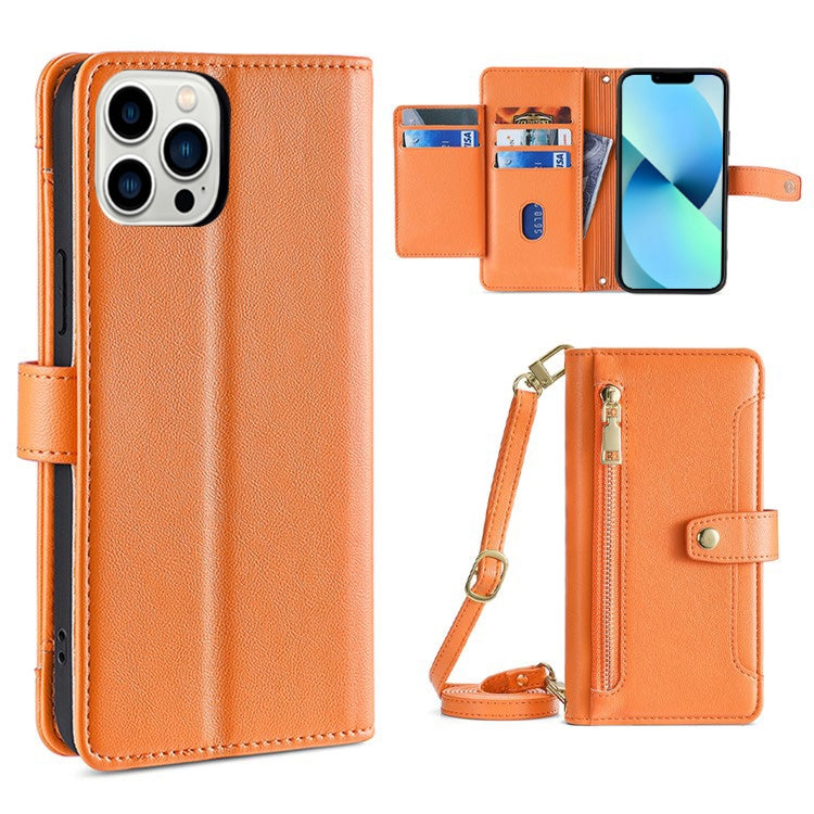Sheep Texture Cross-body Zipper Wallet Leather Phone Case, For iPhone 14, For iPhone 14 Plus, For iPhone 14 Pro, For iPhone 14 Pro Max, For iPhone 13 mini, For iPhone 13, For iPhone 13 Pro, For iPhone 13 Pro Max