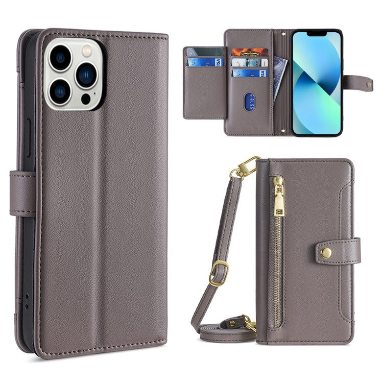 Sheep Texture Cross-body Zipper Wallet Leather Phone Case, For iPhone 14, For iPhone 14 Plus, For iPhone 14 Pro, For iPhone 14 Pro Max, For iPhone 13 mini, For iPhone 13, For iPhone 13 Pro, For iPhone 13 Pro Max