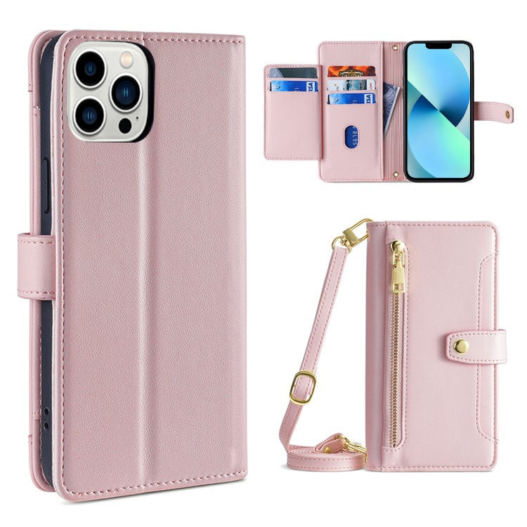 Sheep Texture Cross-body Zipper Wallet Leather Phone Case, For iPhone 14, For iPhone 14 Plus, For iPhone 14 Pro, For iPhone 14 Pro Max, For iPhone 13 mini, For iPhone 13, For iPhone 13 Pro, For iPhone 13 Pro Max