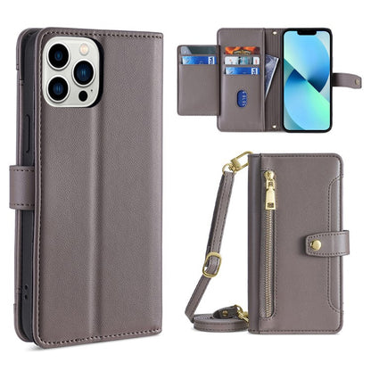 Sheep Texture Cross-body Zipper Wallet Leather Phone Case, For iPhone 14, For iPhone 14 Plus, For iPhone 14 Pro, For iPhone 14 Pro Max, For iPhone 13 mini, For iPhone 13, For iPhone 13 Pro, For iPhone 13 Pro Max