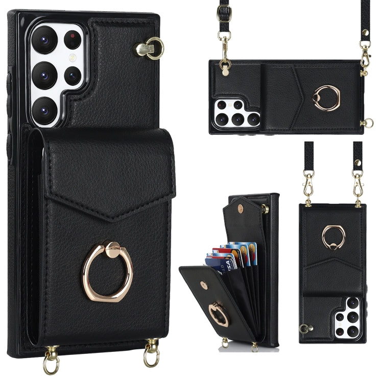 Ring Holder RFID Card Slot Phone Case with Long Lanyard, For iPhone 14, For iPhone 14 Plus, For iPhone 14 Pro, For iPhone 14 Pro Max, For Samsung Galaxy S22 5G, For Samsung Galaxy S22+ 5G, For Samsung Galaxy S22 Ultra 5G, For Samsung Galaxy S23 5G�����...