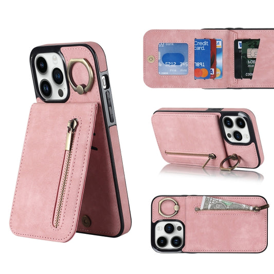 جراب هاتف بتصميم ريترو مع حلقة وسحاب وفتحة لبطاقة RFID، مناسب لأجهزة iPhone 14 وiPhone 14 Plus وiPhone 14 Pro وiPhone 14 Pro Max