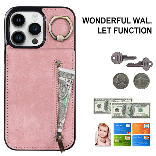 جراب هاتف بتصميم ريترو مع حلقة وسحاب وفتحة لبطاقة RFID، مناسب لأجهزة iPhone 14 وiPhone 14 Plus وiPhone 14 Pro وiPhone 14 Pro Max