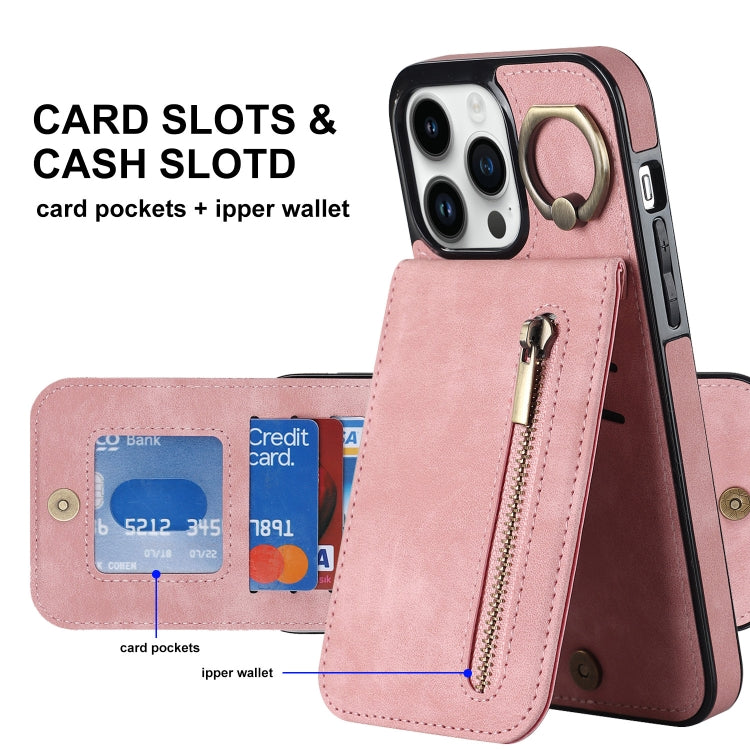 جراب هاتف بتصميم ريترو مع حلقة وسحاب وفتحة لبطاقة RFID، مناسب لأجهزة iPhone 14 وiPhone 14 Plus وiPhone 14 Pro وiPhone 14 Pro Max