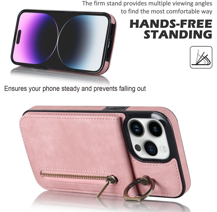 جراب هاتف بتصميم ريترو مع حلقة وسحاب وفتحة لبطاقة RFID، مناسب لأجهزة iPhone 14 وiPhone 14 Plus وiPhone 14 Pro وiPhone 14 Pro Max