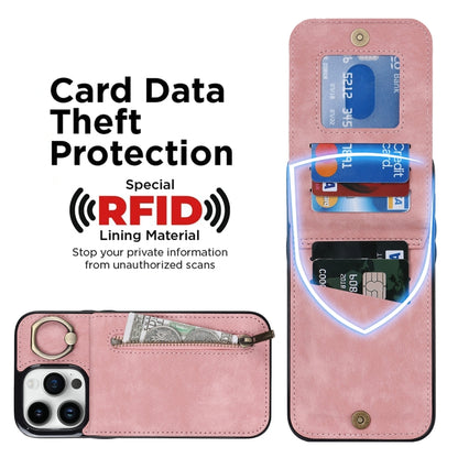 جراب هاتف بتصميم ريترو مع حلقة وسحاب وفتحة لبطاقة RFID، مناسب لأجهزة iPhone 14 وiPhone 14 Plus وiPhone 14 Pro وiPhone 14 Pro Max