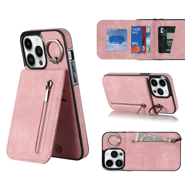 جراب هاتف بتصميم ريترو مع حلقة وسحاب وفتحة لبطاقة RFID، مناسب لأجهزة iPhone 14 وiPhone 14 Plus وiPhone 14 Pro وiPhone 14 Pro Max