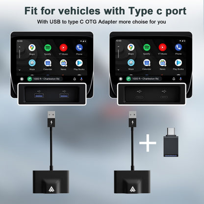 THT-020-3+ USB + USB-C / Type-C Wired to Wireless Carplay Adapter for Android Smartphone, THT-020-3+