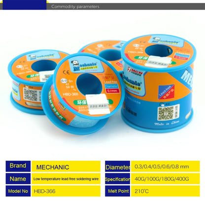 Mechanic HBD-366 100g Tin Solder Wire Lead-Free Solder Melt Rosin Core, 0.3mm, 0.4mm, 0.5mm, 0.6mm, 0.8mm