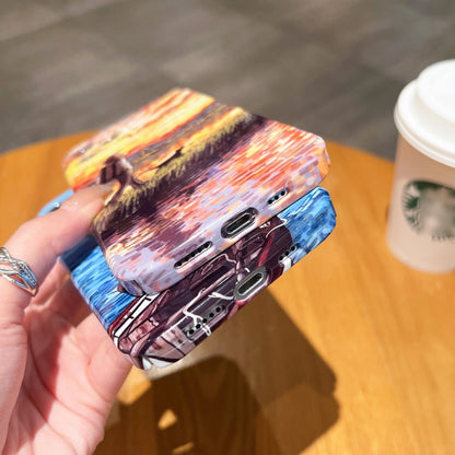 جراب هاتف لامع من البولي كربونات بنمط لوحة زيتية، مناسب لأجهزة iPhone X / XS، iPhone XR، iPhone XS Max، iPhone 8 Plus / 7 Plus