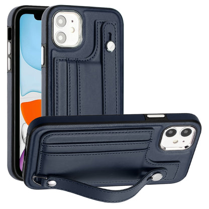 Shockproof Leather Phone Case with Wrist Strap, For iPhone 13, For iPhone 13 Pro, For iPhone 13 Pro Max, For iPhone 12 / 12 Pro, For iPhone 12 Pro Max, For iPhone 11, For iPhone 11 Pro, For iPhone 11 Pro Max