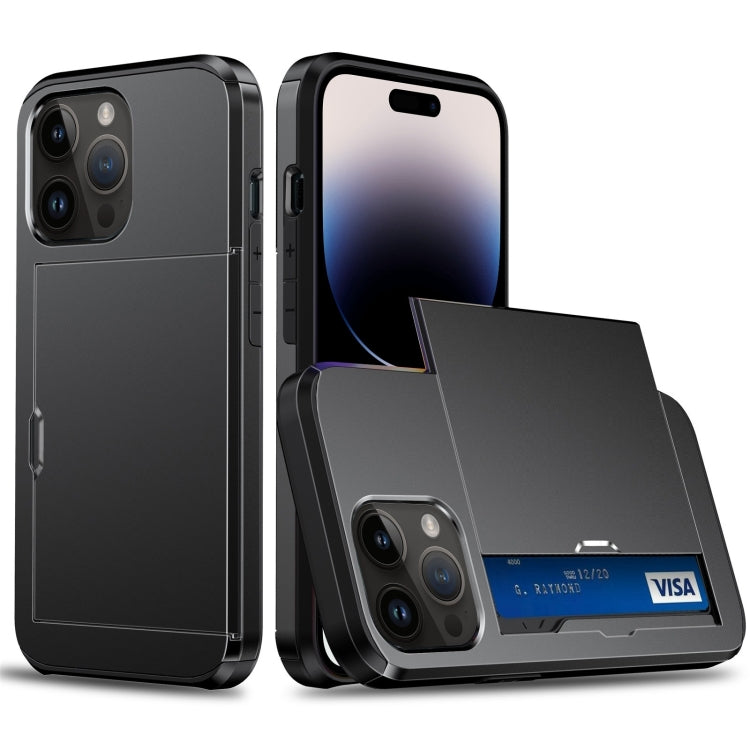 جراب هاتف مدرع مقاوم للصدمات مع فتحة بطاقة منزلقة، لهاتف iPhone 15 Pro Max، وiPhone 15 Pro، وiPhone 15 Plus، وiPhone 15