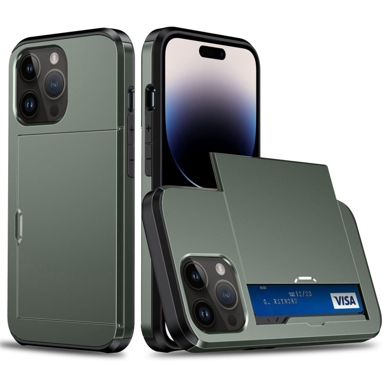 جراب هاتف مدرع مقاوم للصدمات مع فتحة بطاقة منزلقة، لهاتف iPhone 15 Pro Max، وiPhone 15 Pro، وiPhone 15 Plus، وiPhone 15