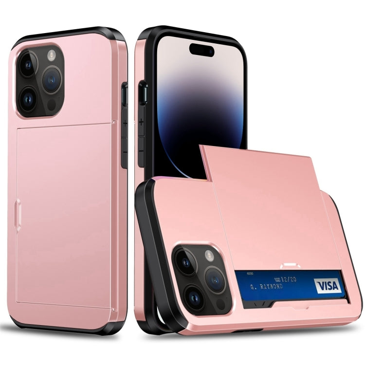 جراب هاتف مدرع مقاوم للصدمات مع فتحة بطاقة منزلقة، لهاتف iPhone 15 Pro Max، وiPhone 15 Pro، وiPhone 15 Plus، وiPhone 15