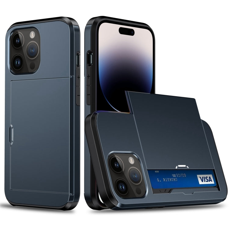 جراب هاتف مدرع مقاوم للصدمات مع فتحة بطاقة منزلقة، لهاتف iPhone 15 Pro Max، وiPhone 15 Pro، وiPhone 15 Plus، وiPhone 15