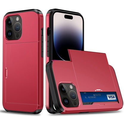 جراب هاتف مدرع مقاوم للصدمات مع فتحة بطاقة منزلقة، لهاتف iPhone 15 Pro Max، وiPhone 15 Pro، وiPhone 15 Plus، وiPhone 15