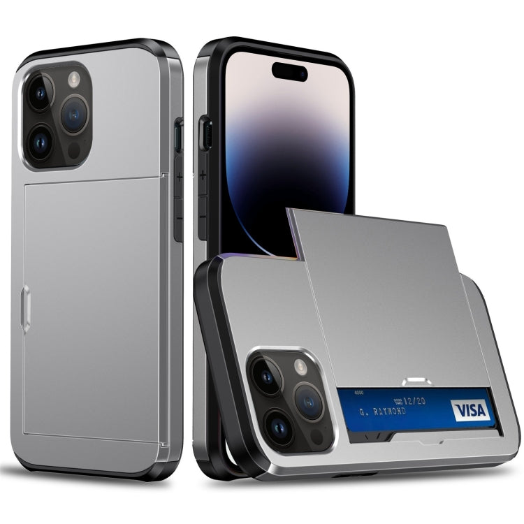 جراب هاتف مدرع مقاوم للصدمات مع فتحة بطاقة منزلقة، لهاتف iPhone 15 Pro Max، وiPhone 15 Pro، وiPhone 15 Plus، وiPhone 15