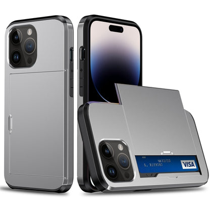 جراب هاتف مدرع مقاوم للصدمات مع فتحة بطاقة منزلقة، لهاتف iPhone 15 Pro Max، وiPhone 15 Pro، وiPhone 15 Plus، وiPhone 15