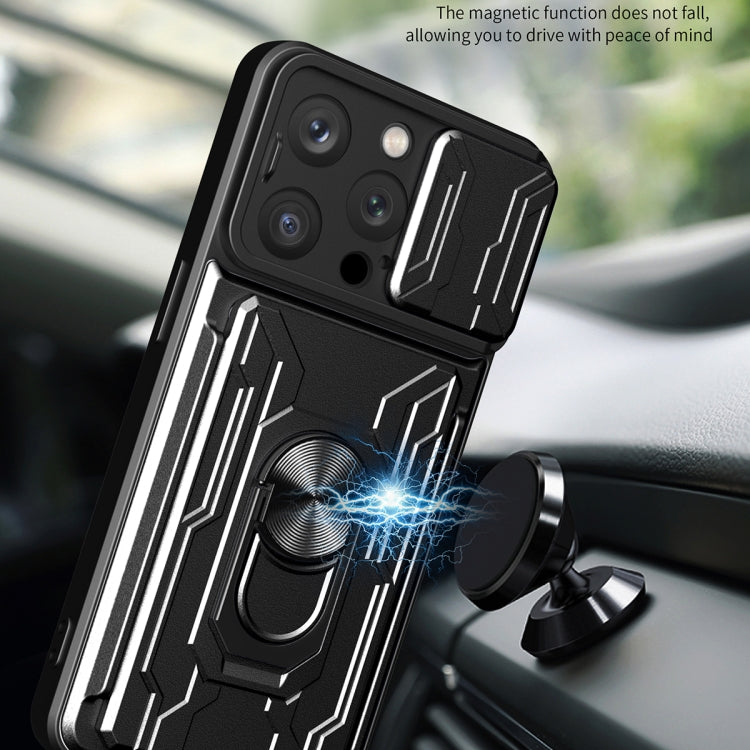 جراب هاتف منزلق من مادة TPU + PC مع فتحة بطاقة، لهاتف iPhone 15 Pro Max، وiPhone 15 Pro، وiPhone 15 Plus، وiPhone 15