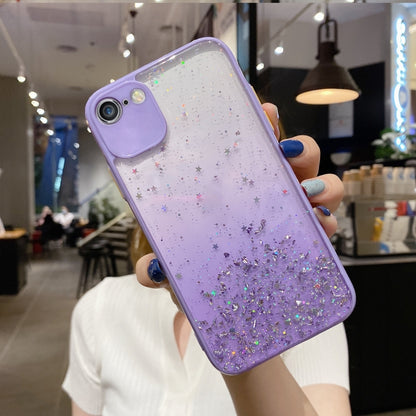 جراب هاتف TPU لامع متدرج الألوان مرصع بالنجوم، مناسب لأجهزة iPhone XS / X، iPhone XR، iPhone XS Max، iPhone 8 Plus / 7 Plus، iPhone 6s Plus / 6 Plus، iPhone 6s / 6