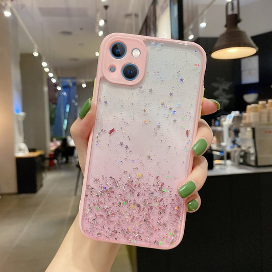 جراب هاتف TPU لامع متدرج الألوان مرصع بالنجوم، مناسب لأجهزة iPhone 14 Plus وiPhone 14 وiPhone 14 Pro وiPhone 14 Pro Max وiPhone SE 2022 / SE 2020 / 8 / 7 وiPhone 13 Pro Max وiPhone 13 Pro وiPhone 13