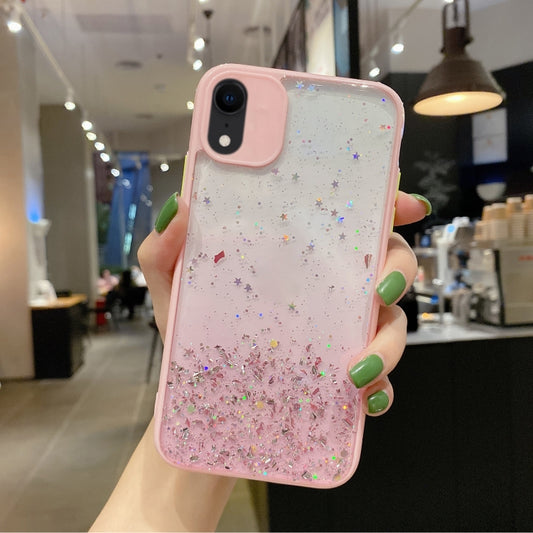 جراب هاتف TPU لامع متدرج الألوان مرصع بالنجوم، مناسب لأجهزة iPhone XS / X، iPhone XR، iPhone XS Max، iPhone 8 Plus / 7 Plus، iPhone 6s Plus / 6 Plus، iPhone 6s / 6