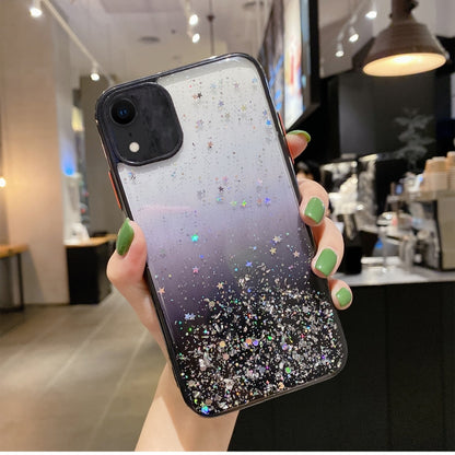 جراب هاتف TPU لامع متدرج الألوان مرصع بالنجوم، مناسب لأجهزة iPhone XS / X، iPhone XR، iPhone XS Max، iPhone 8 Plus / 7 Plus، iPhone 6s Plus / 6 Plus، iPhone 6s / 6