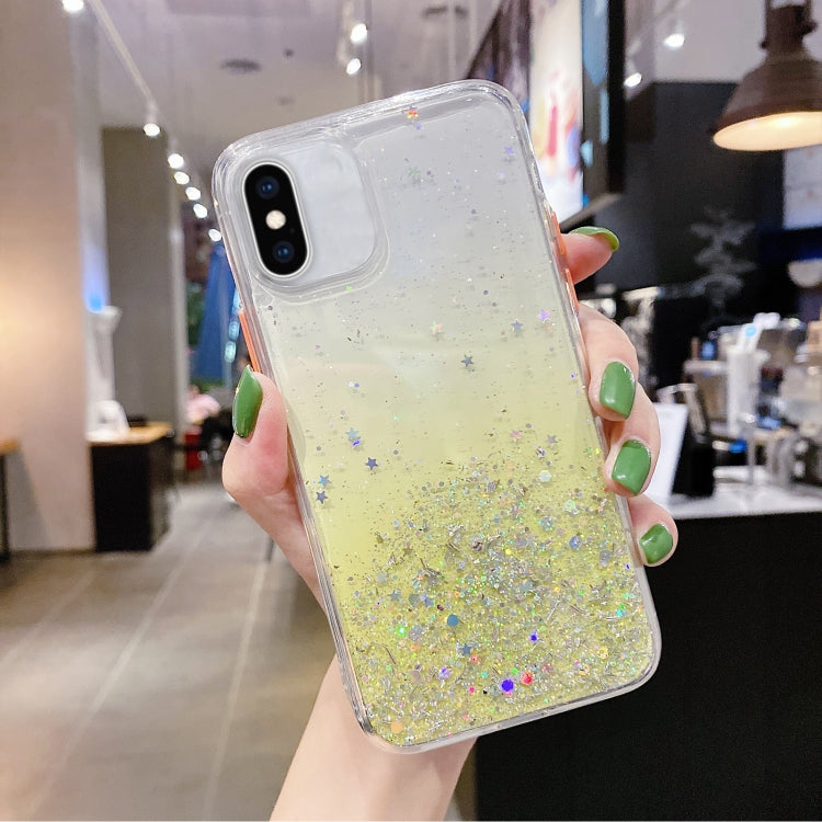 جراب هاتف TPU لامع متدرج الألوان مرصع بالنجوم، مناسب لأجهزة iPhone XS / X، iPhone XR، iPhone XS Max، iPhone 8 Plus / 7 Plus، iPhone 6s Plus / 6 Plus، iPhone 6s / 6