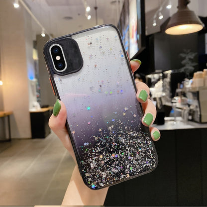 جراب هاتف TPU لامع متدرج الألوان مرصع بالنجوم، مناسب لأجهزة iPhone XS / X، iPhone XR، iPhone XS Max، iPhone 8 Plus / 7 Plus، iPhone 6s Plus / 6 Plus، iPhone 6s / 6