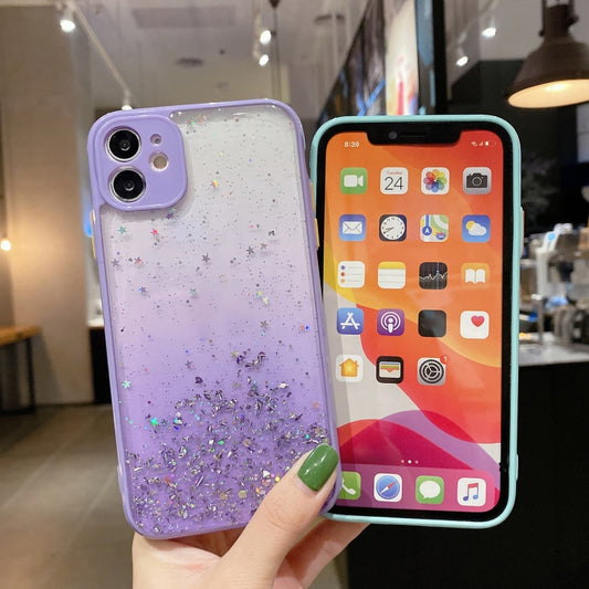 جراب هاتف TPU لامع متدرج النجوم، مناسب لأجهزة iPhone 13 mini وiPhone 12 وiPhone 12 Pro Max وiPhone 12 Pro وiPhone 12 mini وiPhone 11 Pro Max وiPhone 11 وiPhone 11 Pro