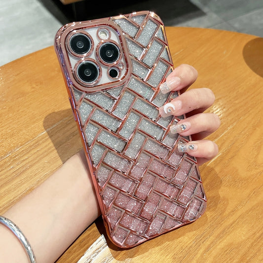 جراب هاتف من الورق اللامع بنقش ليزر ثلاثي الأبعاد وشبكة منسوجة، مناسب لهاتف iPhone 12 Pro وiPhone 11