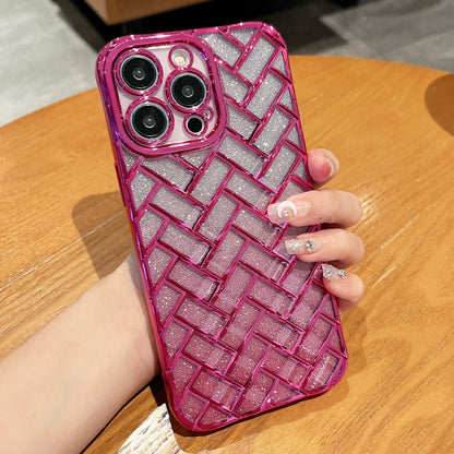جراب هاتف من الورق اللامع بنقش ليزر ثلاثي الأبعاد وشبكة منسوجة، مناسب لهاتف iPhone 12 Pro وiPhone 11