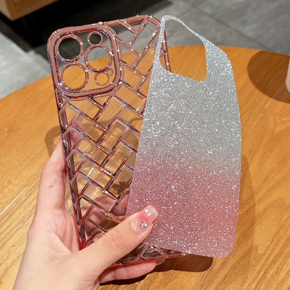 جراب هاتف من الورق اللامع بنقش ليزر ثلاثي الأبعاد وشبكة منسوجة، مناسب لهاتف iPhone 12 Pro وiPhone 11