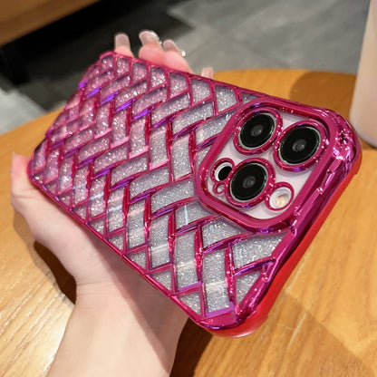جراب هاتف من الورق اللامع بنقش ليزر ثلاثي الأبعاد وشبكة منسوجة، مناسب لهاتف iPhone 12 Pro وiPhone 11