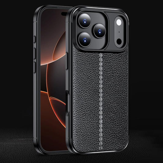 جراب هاتف مقاوم للصدمات من مادة TPU بنسيج الليتشي، مناسب لأجهزة iPhone 16 Pro Max وiPhone 16 Pro وiPhone 16 Plus وiPhone 16 وiPhone 16e وiPhone 15 Pro Max وiPhone 15 Pro وiPhone 15 Plus وiPhone 15