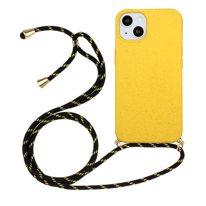 جراب هاتف من مادة قش القمح + TPU مع حبل، لهاتف iPhone 15 Pro Max، وiPhone 15 Pro، وiPhone 15 Plus، وiPhone 15