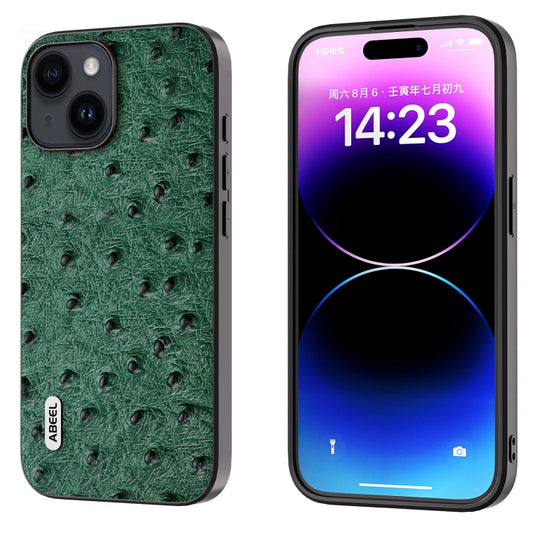 ABEEL Genuine Leather Ostrich Texture Phone Case, For iPhone 15 Plus, For iPhone 15, For iPhone 14 Plus, For iPhone 14, For iPhone 14 Pro, For iPhone 14 Pro Max