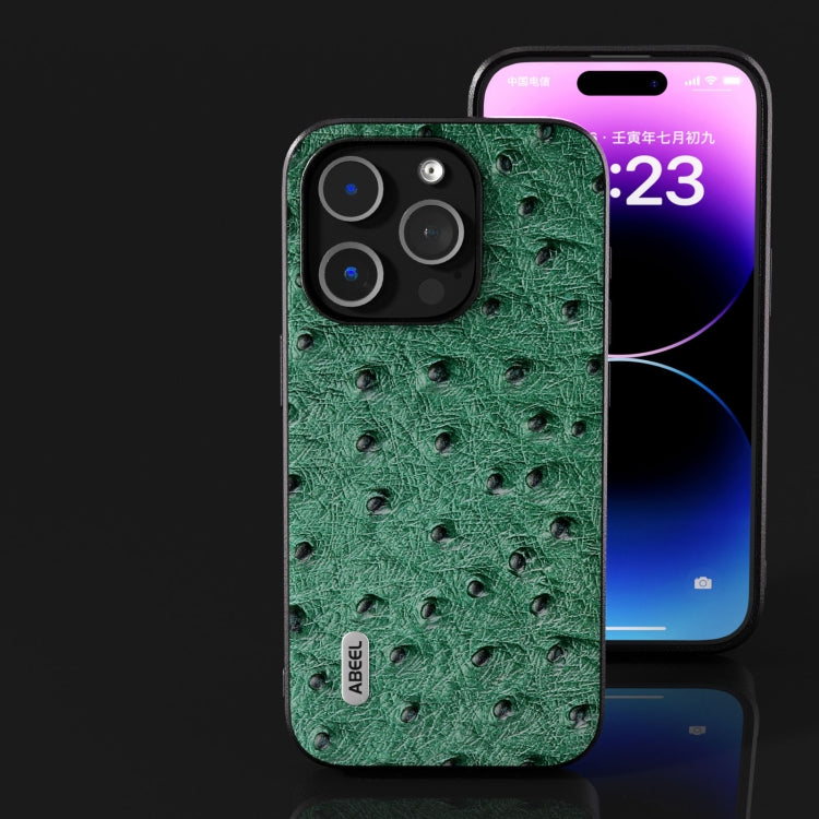 ABEEL Genuine Leather Ostrich Texture Phone Case, For iPhone 15 Plus, For iPhone 15, For iPhone 14 Plus, For iPhone 14, For iPhone 14 Pro, For iPhone 14 Pro Max