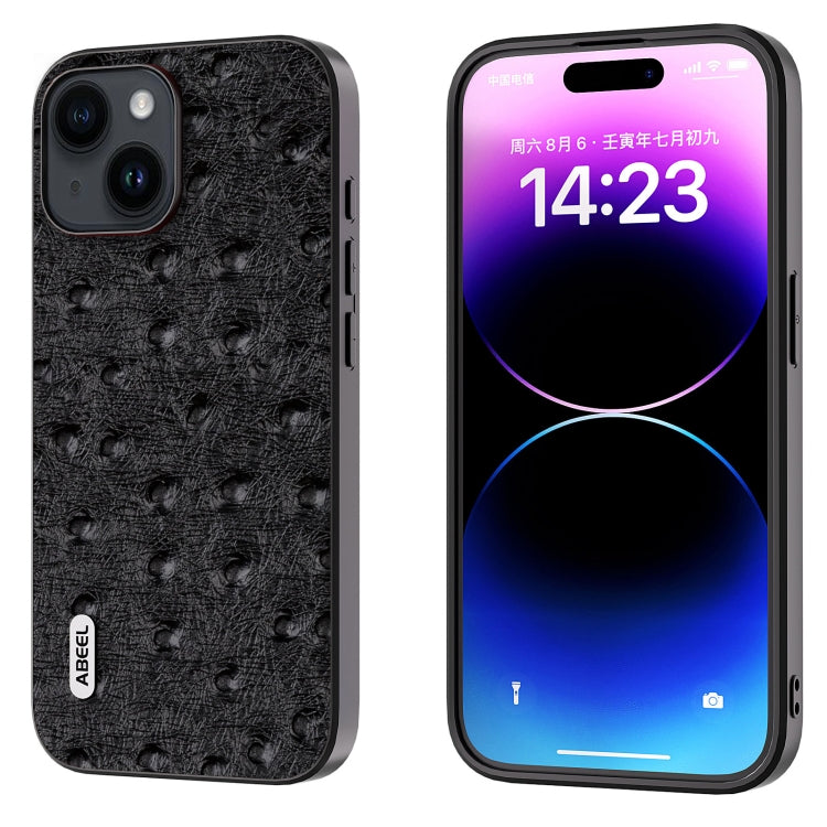 ABEEL Genuine Leather Ostrich Texture Phone Case, For iPhone 15 Plus, For iPhone 15, For iPhone 14 Plus, For iPhone 14, For iPhone 14 Pro, For iPhone 14 Pro Max