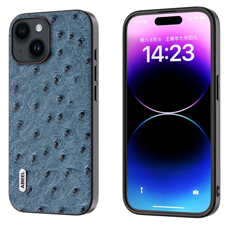 ABEEL Genuine Leather Ostrich Texture Phone Case, For iPhone 15 Plus, For iPhone 15, For iPhone 14 Plus, For iPhone 14, For iPhone 14 Pro, For iPhone 14 Pro Max