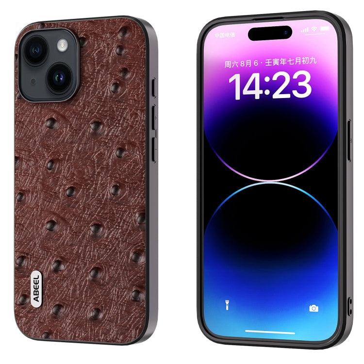 ABEEL Genuine Leather Ostrich Texture Phone Case, For iPhone 15 Plus, For iPhone 15, For iPhone 14 Plus, For iPhone 14, For iPhone 14 Pro, For iPhone 14 Pro Max