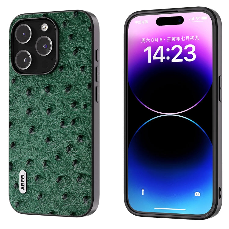 ABEEL Genuine Leather Ostrich Texture Phone Case, For iPhone 15 Plus, For iPhone 15, For iPhone 14 Plus, For iPhone 14, For iPhone 14 Pro, For iPhone 14 Pro Max