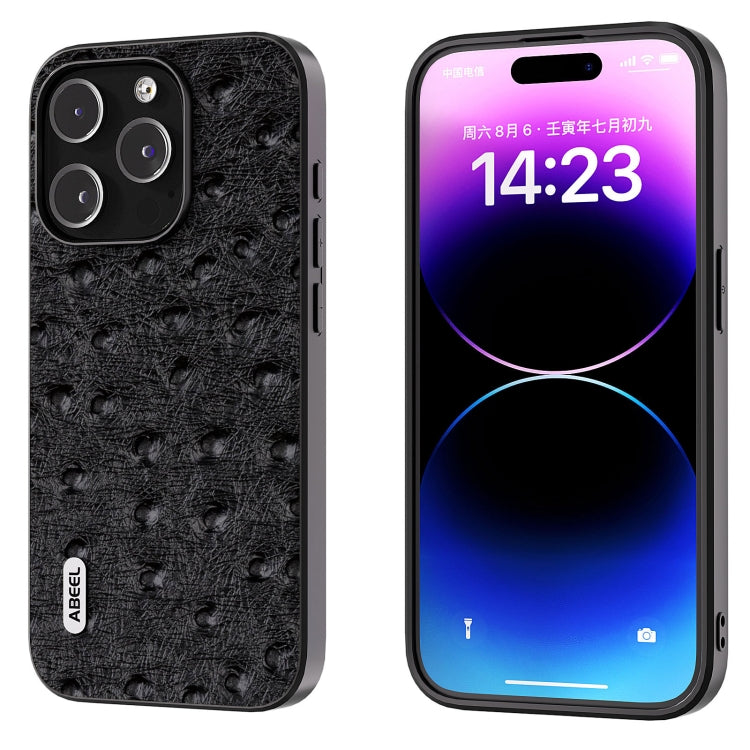 ABEEL Genuine Leather Ostrich Texture Phone Case, For iPhone 15 Plus, For iPhone 15, For iPhone 14 Plus, For iPhone 14, For iPhone 14 Pro, For iPhone 14 Pro Max