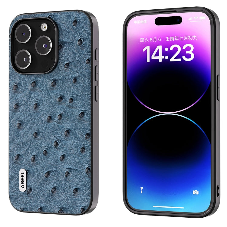 ABEEL Genuine Leather Ostrich Texture Phone Case, For iPhone 15 Plus, For iPhone 15, For iPhone 14 Plus, For iPhone 14, For iPhone 14 Pro, For iPhone 14 Pro Max