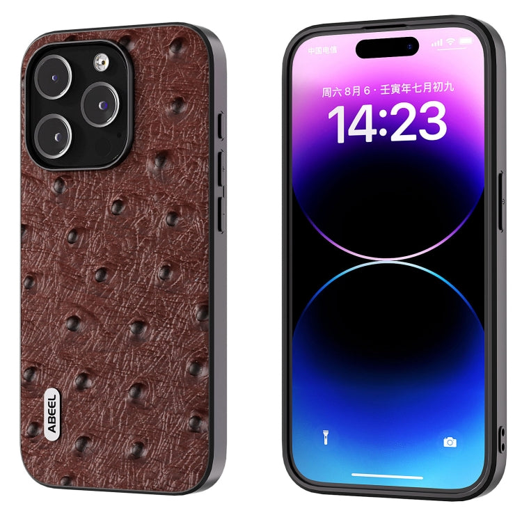 ABEEL Genuine Leather Ostrich Texture Phone Case, For iPhone 15 Plus, For iPhone 15, For iPhone 14 Plus, For iPhone 14, For iPhone 14 Pro, For iPhone 14 Pro Max