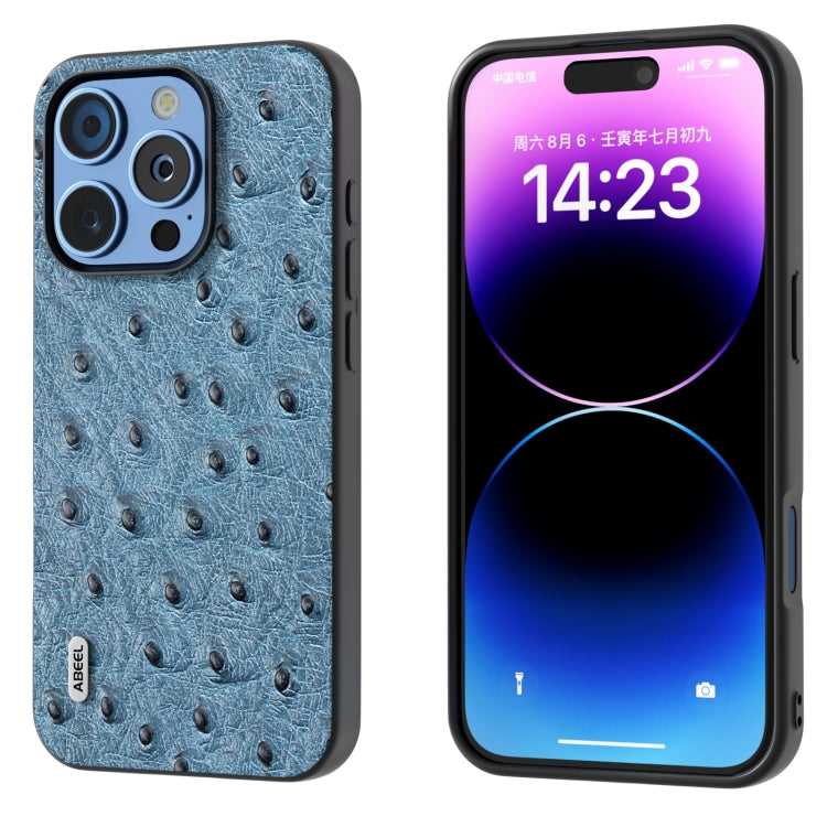 ABEEL Genuine Leather Ostrich Texture Phone Case, For iPhone 16 Pro Max, For iPhone 16 Pro, For iPhone 16 Plus, For iPhone 16, For iPhone 15 Pro Max, For iPhone 15 Pro